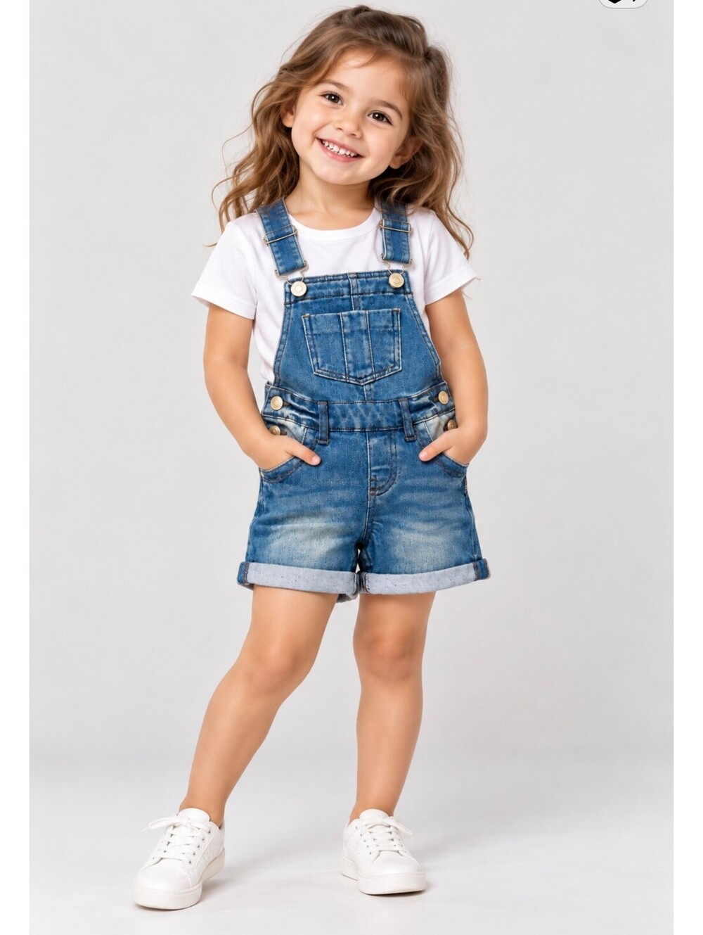 Blue Denim Short Overalls  Adjustable Straps&Rolled Cuffs 7